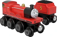 Fisher-Price Thomas & Friends Wooden Railway James Engine and Coal Car, push-along train made from sustainably sourced wood for kids 2 years and up