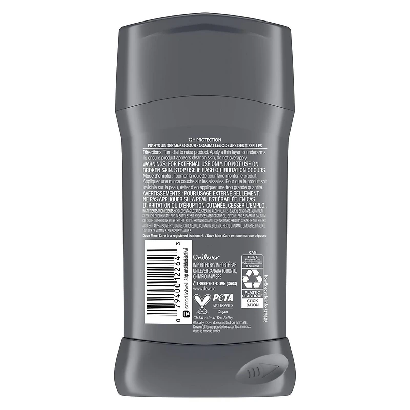 Dove Men+Care Antisudorifique en Bâton pour 72 h de protection contre la transpiration et les odeurs Extra Fresh avec hydratant à triple action pour prévenir l'irritation due à la sécheresse 76g