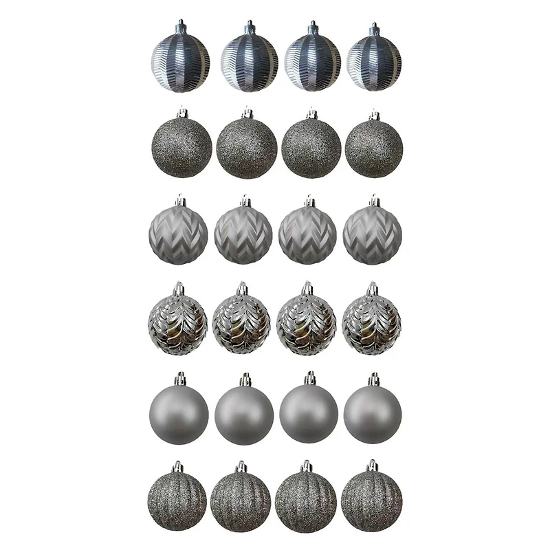 Holiday Time 24 Count Shatterproof Ornaments-Silver