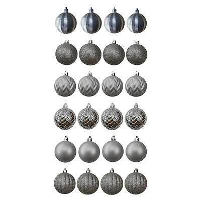 Holiday Time 24 Count Shatterproof Ornaments-Silver