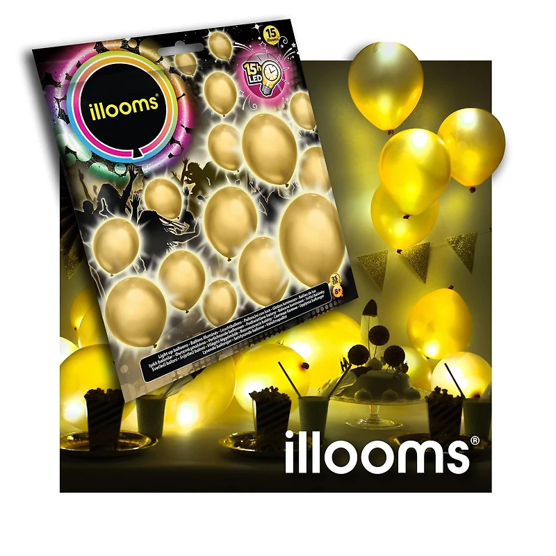 illooms Light Up LED Gold Balloons 15PK UPC; 843699103887