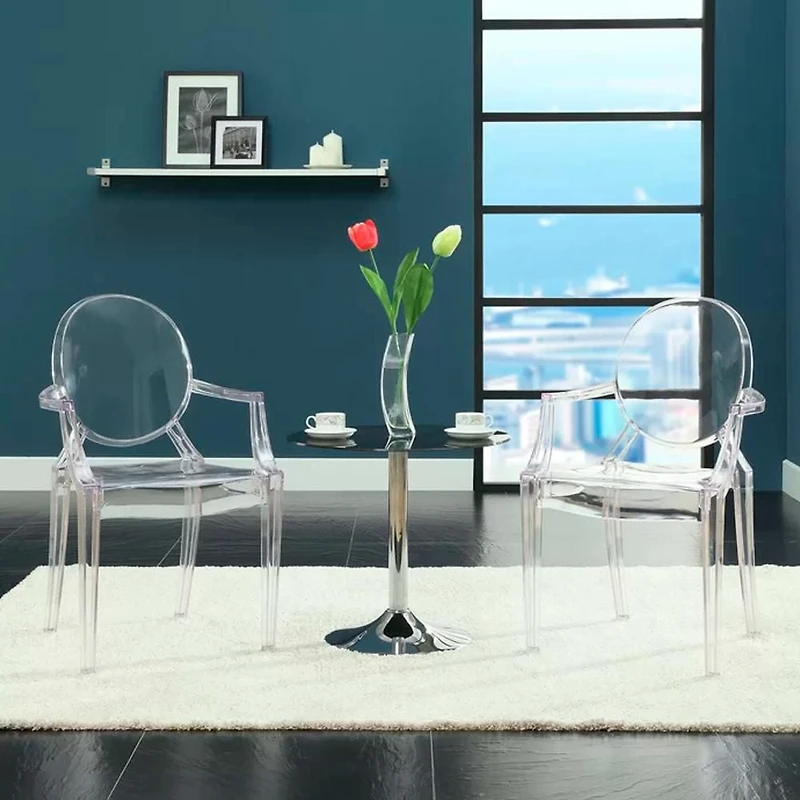 Heavenly Collections Modern Acrylic Dining Armchair, Set of 2, Clear, Ghost Style