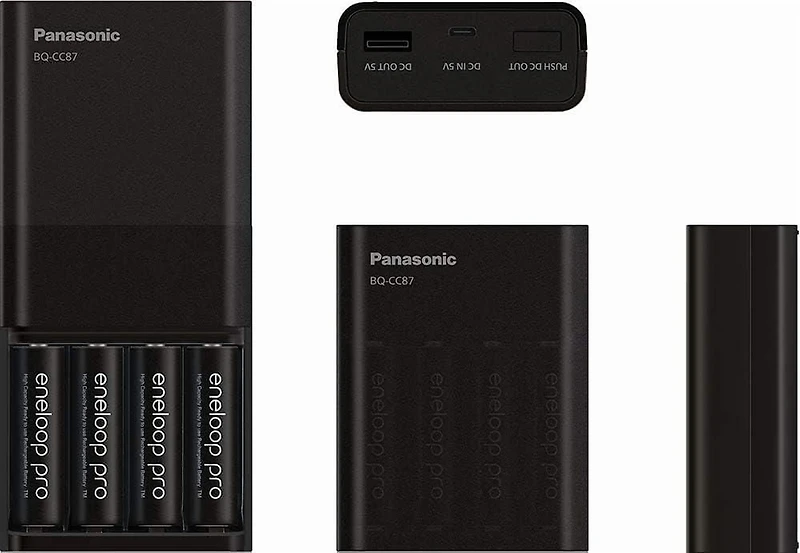 Panasonic Eneloop Individual Battery Charger with Portable Charging Technology and 4AAA Eneloop Pro Rechargeable Batteries