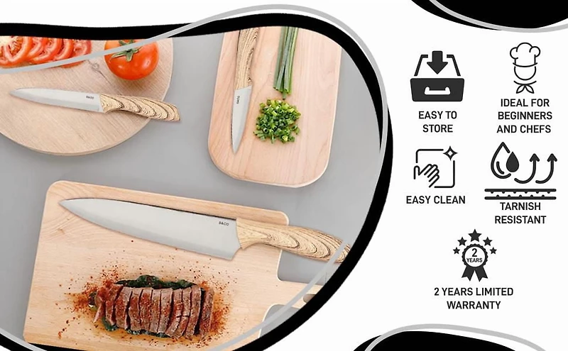6-Piece Kitchen Knife Set with Wood Grain Handles and Acrylic Stand – Seville Collection