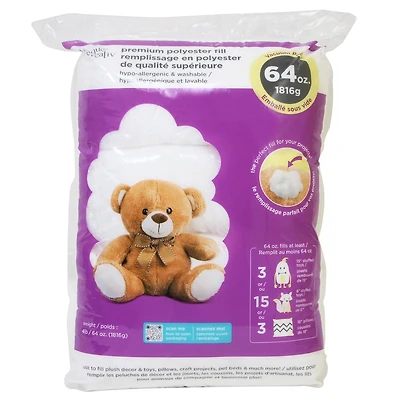 Premium Polyester Fill, 64oz (1816g), Soft, Use for Toys, Pillows, Pet Beds, POLYFILL 64OZ