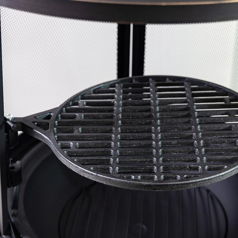Deko Living Foyer de cheminée à bois en acier d'extérieur de 30 pouces de diamètre avec grille de cuisson en fonte et tisonnier