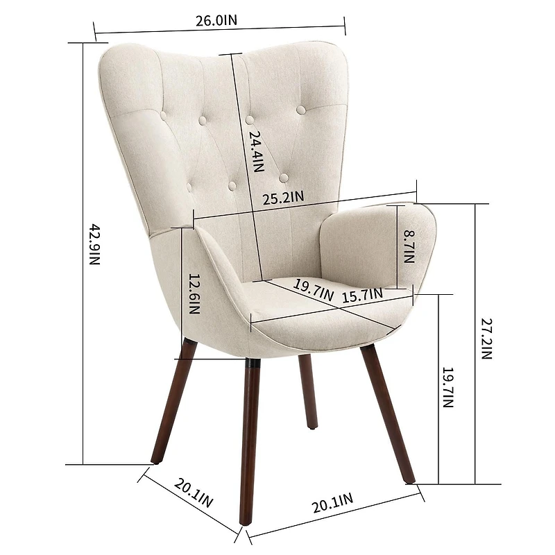 Homy Casa Accent Chair, Comfortable Upholstered Lounge Chair with Thick Padding Upholstery Iron Legs for Living Room & Bedroom, Beige
