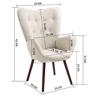 Homy Casa Accent Chair, Comfortable Upholstered Lounge Chair with Thick Padding Upholstery Iron Legs for Living Room & Bedroom, Beige