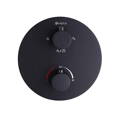 Valve thermostatique ronde avec déviateur d'akuaplus® à 3 voies (2 voies + combo), avec plaque et poignée décorative en laiton solide.