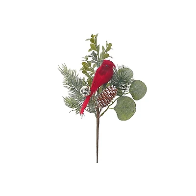 Christmas Cardinal And Pinecone Pick - Set of 3