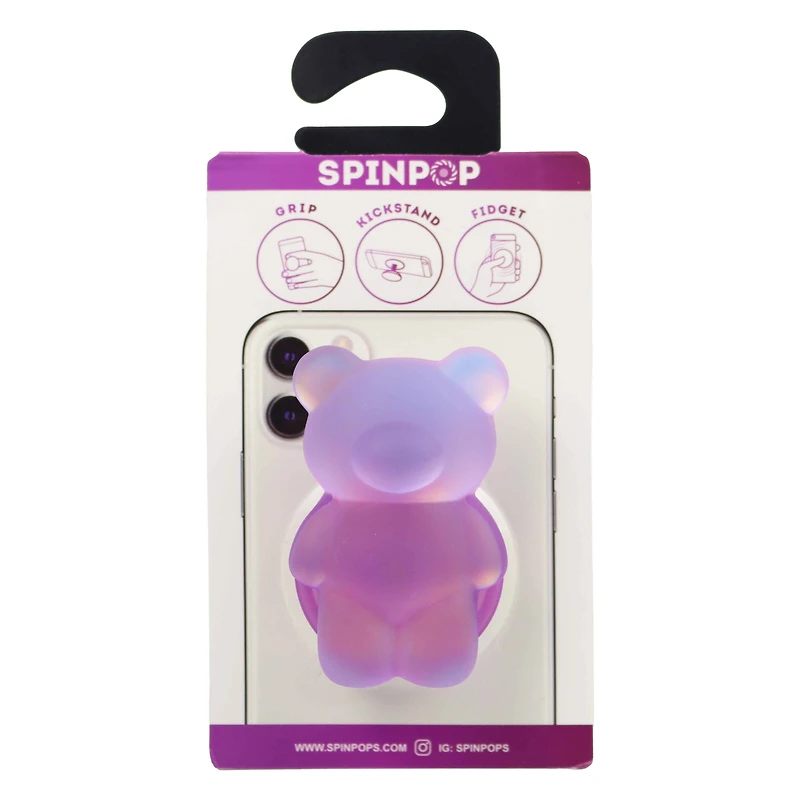 SpinPop Frosted Iridescent Purple Bear Phone Grip – Stylish & Secure Phone Accessory, SpinPop Frosted Iridescent Purple Bear Phone Grip