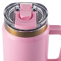 Thyme & Table 26 oz Water Bottle with Straw Lid, Pink with Heart Gold Charm