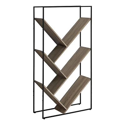 Monarch Specialties Bookshelf, Bookcase, Etagere, 3 Tier, 60"h, Office, Bedroom, Metal, Laminate, Brown, Black, Contemporary, Modern