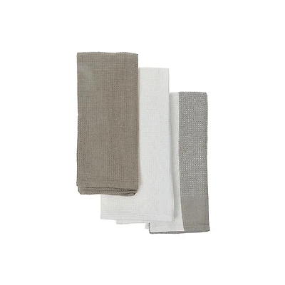 Ensemble De Serviettes De Cuisine De 3 Pcs Blocs Imprimé Waffle Oxford Tan