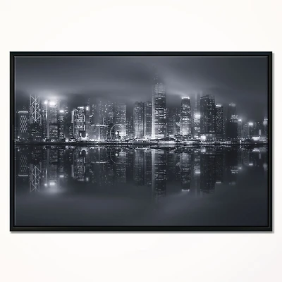 Design Art Hong Kong Black And White Skyline Framed Canvas Art Print