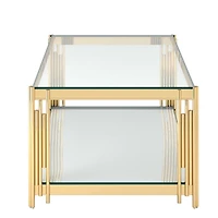 Table de Basse Rectangulaire Contemporaine en Métal et Verre - Or