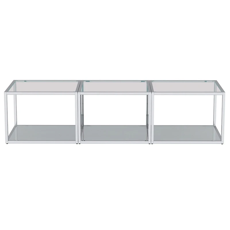 Table de Basse Petite Contemporaine en Métal et Verre, Jeu de 3 - Argent