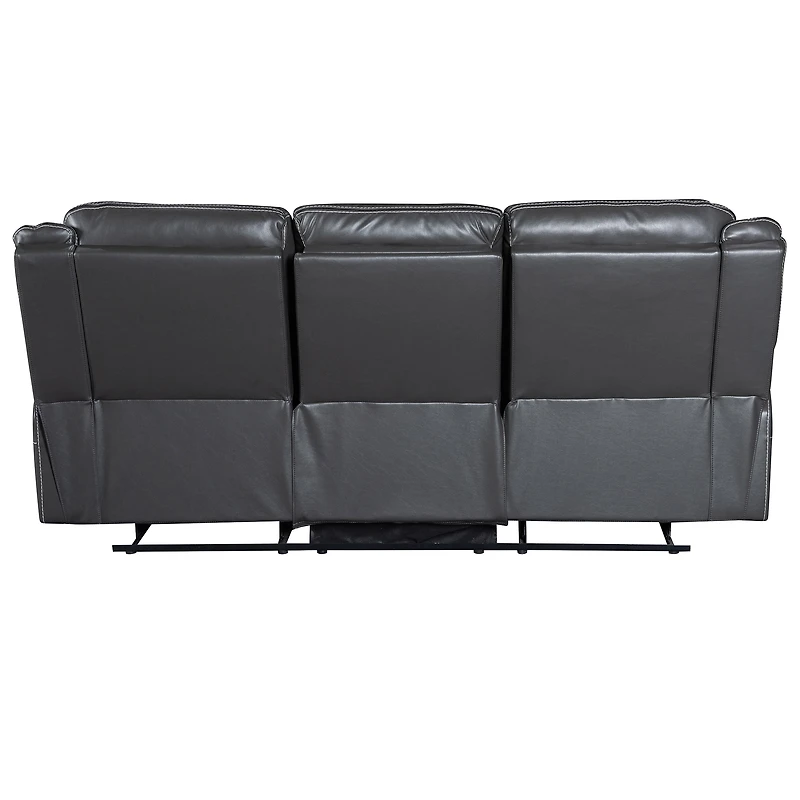 Primo Declan 85 in. Dark Grey Motion Sofa with Built-in Cupholder, Manual Reclining Seats, Plush Cushions, Durable Frame for Living Room Comfort