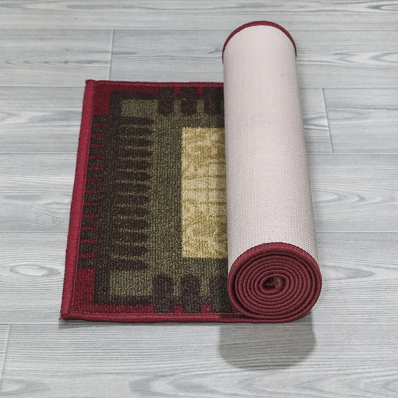 Tapis de couloir à motif coq à sous-couche en caoutchouc de la collection Siesta, 20 po. x 59 po., Coq sur fond beige