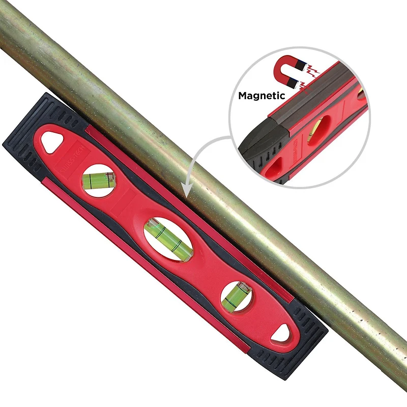 Swiss Tech 9" niveau torpille aluminium,3 flacons