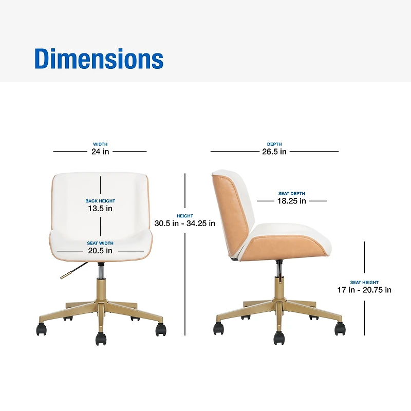 Mainstays Daphne Office Chair, White Fabric with Camel Faux Leather