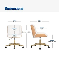 Mainstays Daphne Office Chair, White Fabric with Camel Faux Leather