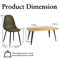 Homy Casa Modern Industrial 5-Piece Dining Set for 4 for Dining Room, Faux Wood Walnut Live Edge Table with 4 Armless Chairs