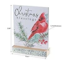 Wooden Table Top With Cardinal Christmas Blessings