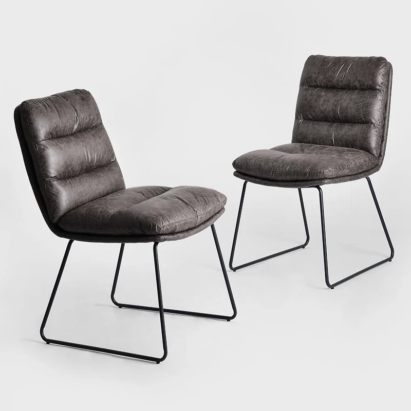 Homy Casa Set of 2 Upholstered Dining Chairs with Soft Padded Seat and Anti-Slip Metal Frame, Grey