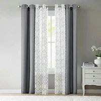 Ensemble de rideaux à œillets Mainstays Kingswood, voile uni et imprimé, 4 pièces, gris flanelle, 27,5" de large x 84" de long. MS 4PC Panel