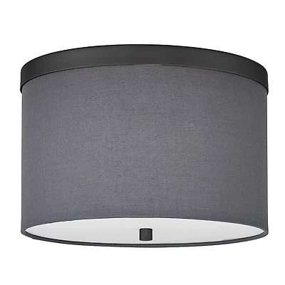 Plafonnier à 2 lumières Frederica, noir mat, abat-jour gris