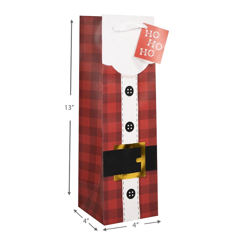 Sac cadeau en papier de Noël avec ceinture rouge du Père Noël et petit vin