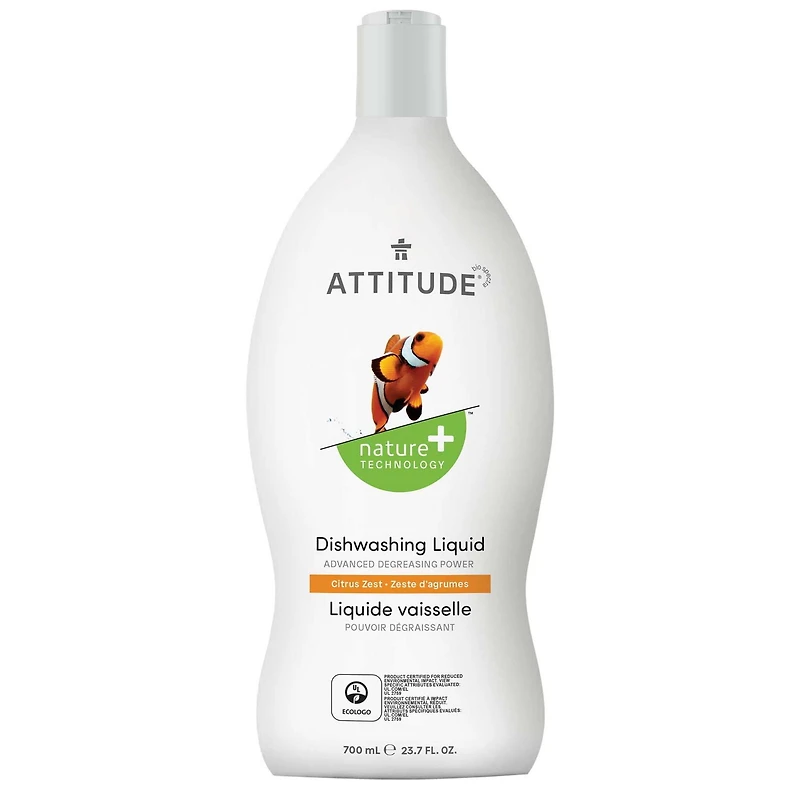 ATTITUDE nature+ technology, Liquide Vaisselle, Zeste d'Agrumes, 700 mL 700 mL
