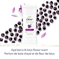 Antisudorifique désodorisant pour femme Dove Soin Avancé Parfum de Baie d'Açaï et Fleur de Lotus avec technologie pro-céramides pour une peau douce et résistante 74g