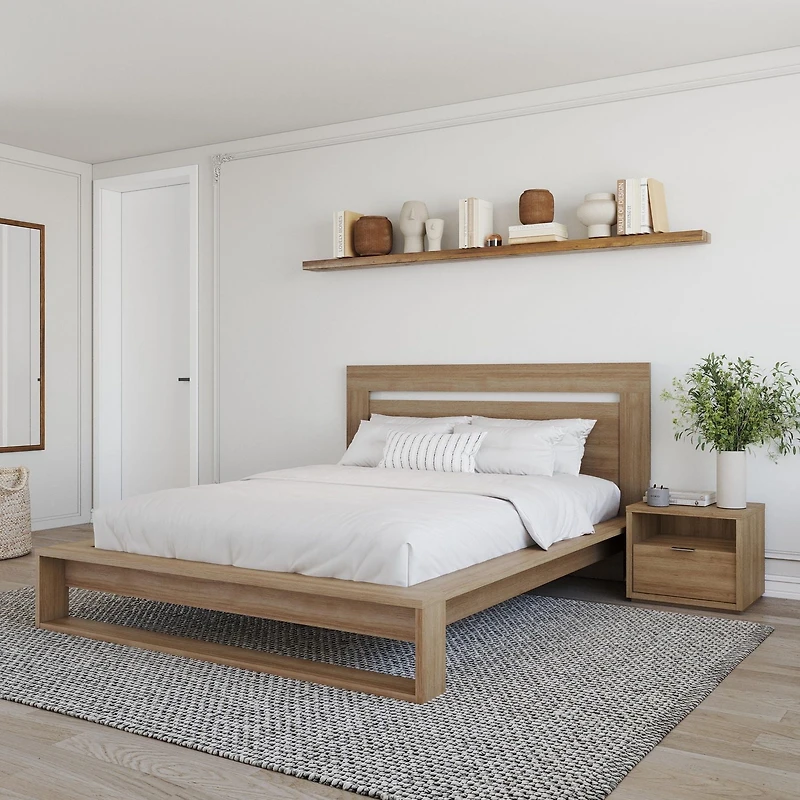 Ensemble de chambre à coucher Morgan 3 pièces avec tête de lit, sommier à lattes et 1 table de chevet
