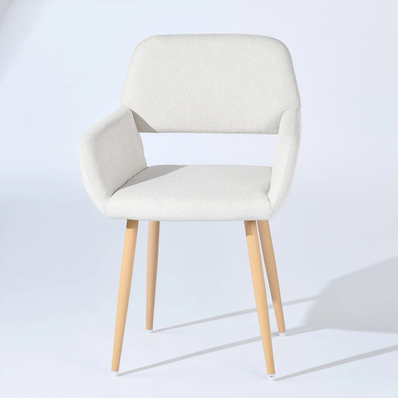 Homy Casa Set of 2 Beige Upholstered Dining Arm Chairs, Fabric Accent Chairs with Natural Wood Legs