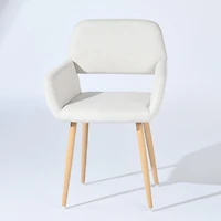 Homy Casa Set of 2 Beige Upholstered Dining Arm Chairs, Fabric Accent Chairs with Natural Wood Legs