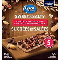 Great Value Sweet & Salty Chocolate & Peanut Butter Chewy Nut Bars, 175 g, 5 Nut Bars