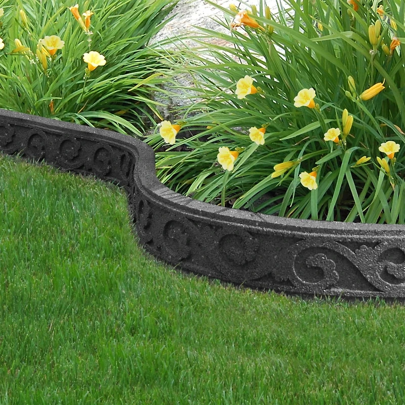 EzBorder 3.5in H x 48in L x 2in D Scroll Design Recycled Rubber Garden Border & Edging in Grey, 2-pack