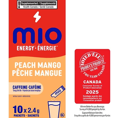 Mio Energy Peach Mango Energy Drink Mix, 2.4 G Packets, 10 Ct Box, Powders, 10pk