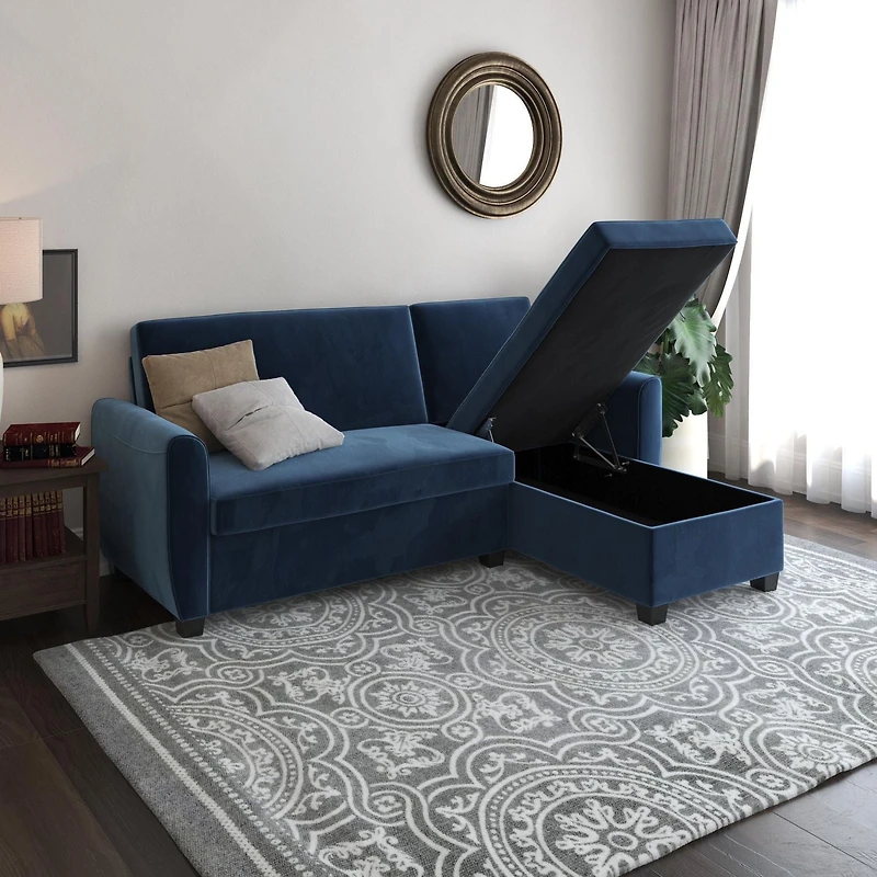 Noah Sectional Sofa Bed with Storage, Twin, Green Velvet