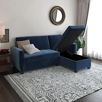 Noah Sectional Sofa Bed with Storage, Twin, Green Velvet