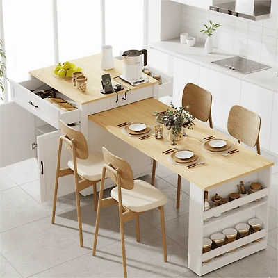 Îlot de cuisine Homy Casa avec table extensible et étagères de rangement