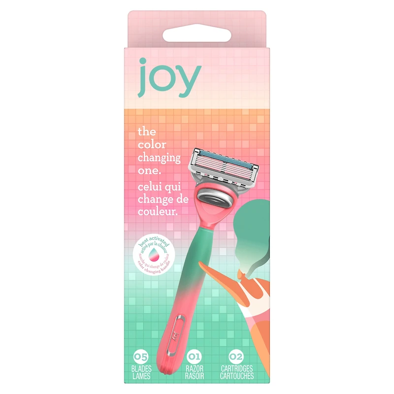 rasoir joy qui change de couleur pour femmes, trousse de rasage avec 1 manche + 2 cartouches de rechange