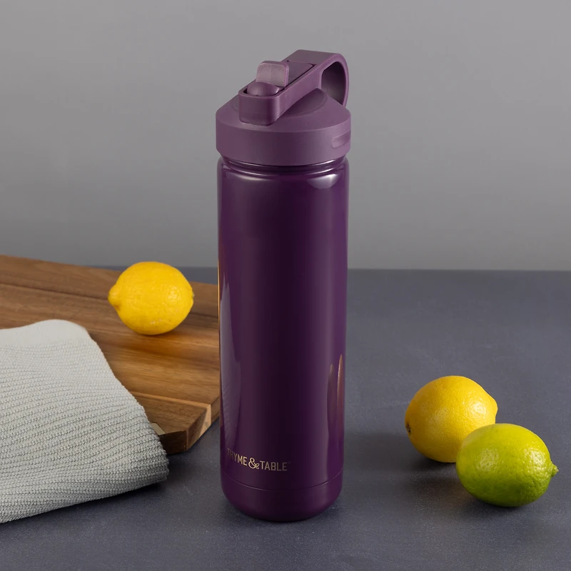 Thyme & Table 26 oz Water Bottle with Straw Lid, Purple with Moon Gold Charm