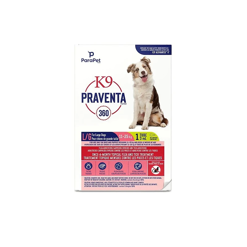 K9 Praventa 360 Flea & Tick Treatment, Large Dogs from 11 kg to 25 kg, 1 tube