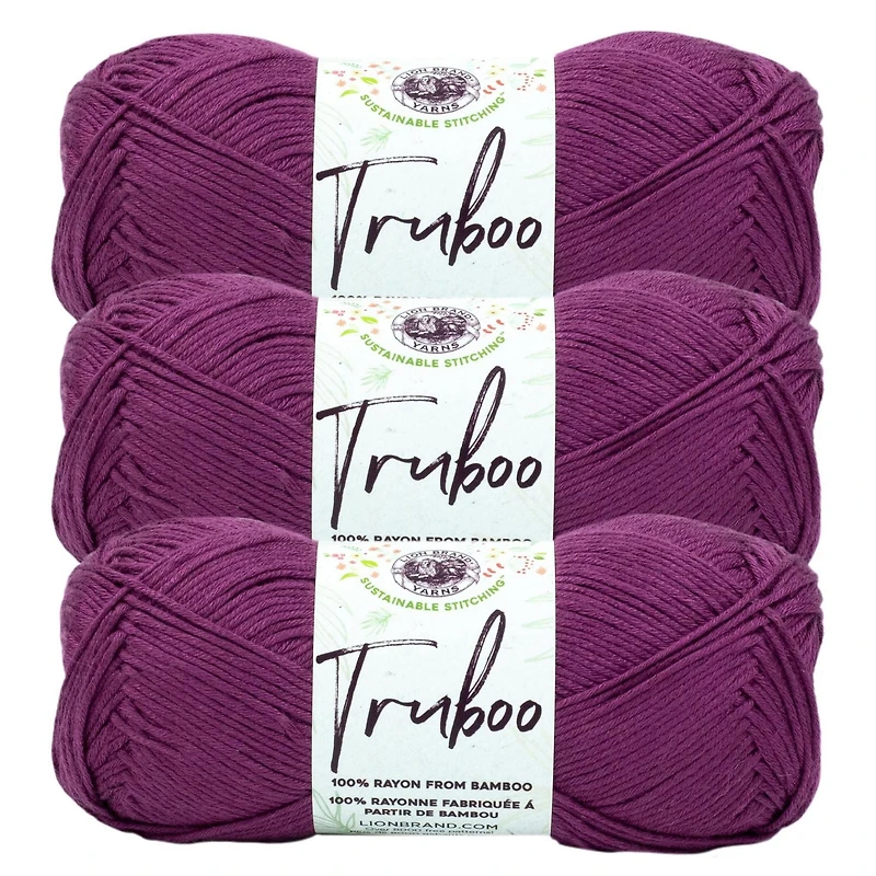 Lion Brand Truboo Yarn Mulberry #3 Light/DK weight Bamboo yarn, 100g/ 220m, 3-Pack