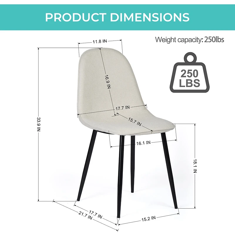 Homy Casa Set of 4 Modern Dining Chairs with Metal Legs and Upholstery Seats for Kitchen Café, Cream Fabric