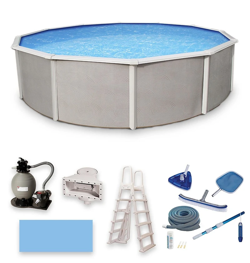 Belize 27-ft Round 52-in Deep 6-in Top Rail Metal Wall Swimming Pool Package