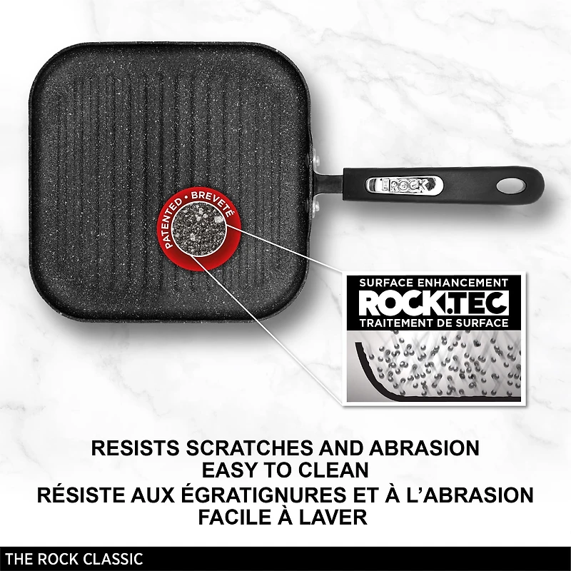 Starfrit The Rock Poêle Grill 25cm (10"), Antiadhésive Durable, Aluminium Forgé, Compatible Four, Sans PFOA, Facile À Nettoyer, Noire Cuisinez santé avec la poêle à griller Starfrit The Rock 25 cm. Sa surface Rock.Tec antiadhésive et résistante aux égratignures assure un démoulage facile. Fonte d'aluminium épaisse pour une chaleur uniforme. Va au four et au lave-vaisselle pour plus de praticité.